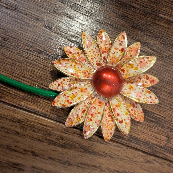 Vintage Orange & Red Flower Brooch Made In Germany Mid Century Rare3.5"x 2" ap - Picture 4 of 10